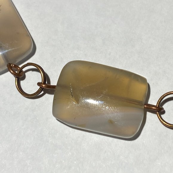 Geometric Earthy Agate Necklace, Rustic Genuine Gemstone Copper Link Necklace - Picture 7 of 12